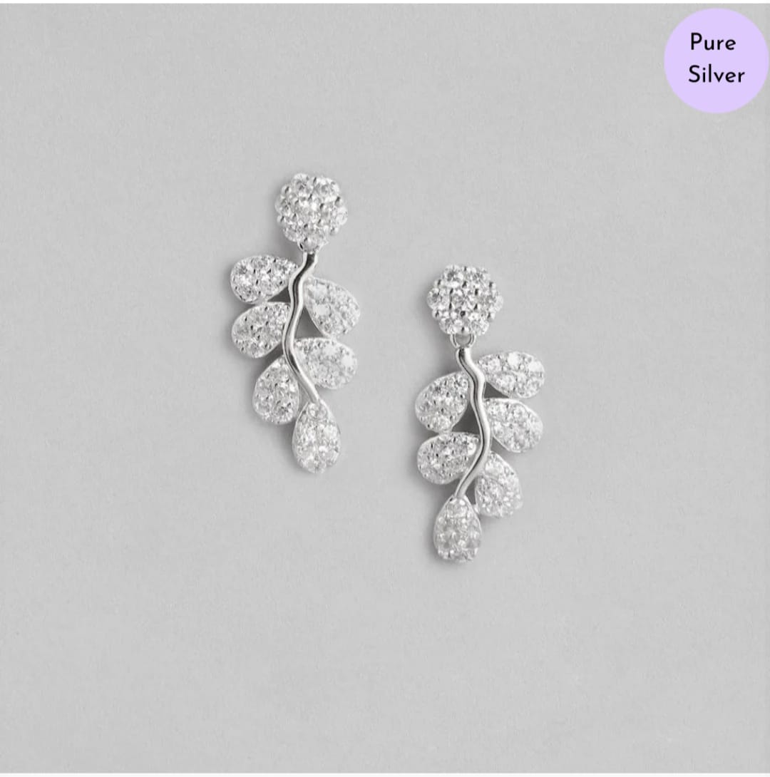 Enchanted Leaf cz Studs 925 Silver Earrings