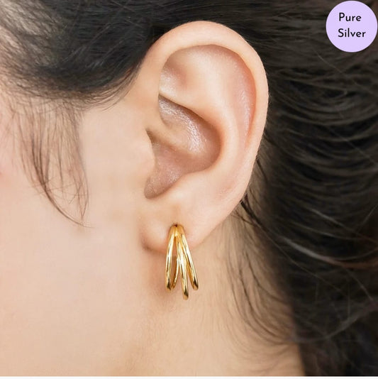 Triple Radiance Hoops Gold Plated 925 Sterling Silver Hoops