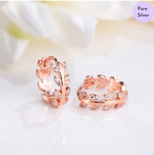 Flourishing Rose Gold Leaves Gold Plated 925 Sterling Silver Leaf Earrings