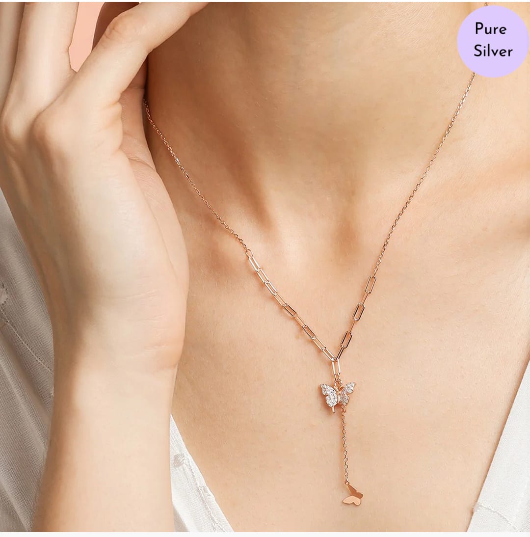Enchanted Wings Gold Plated 925 Sterling Silver Drop Necklace