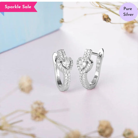 Dazzling Heart Solitaire cz 925 Silver Latch-Back Earring