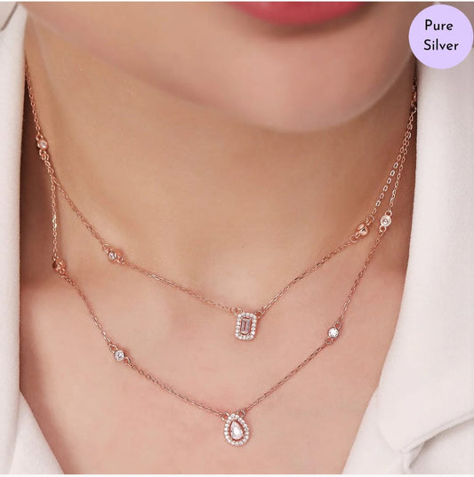 Rose Blossom Graceful Layered 925 Silver Necklace