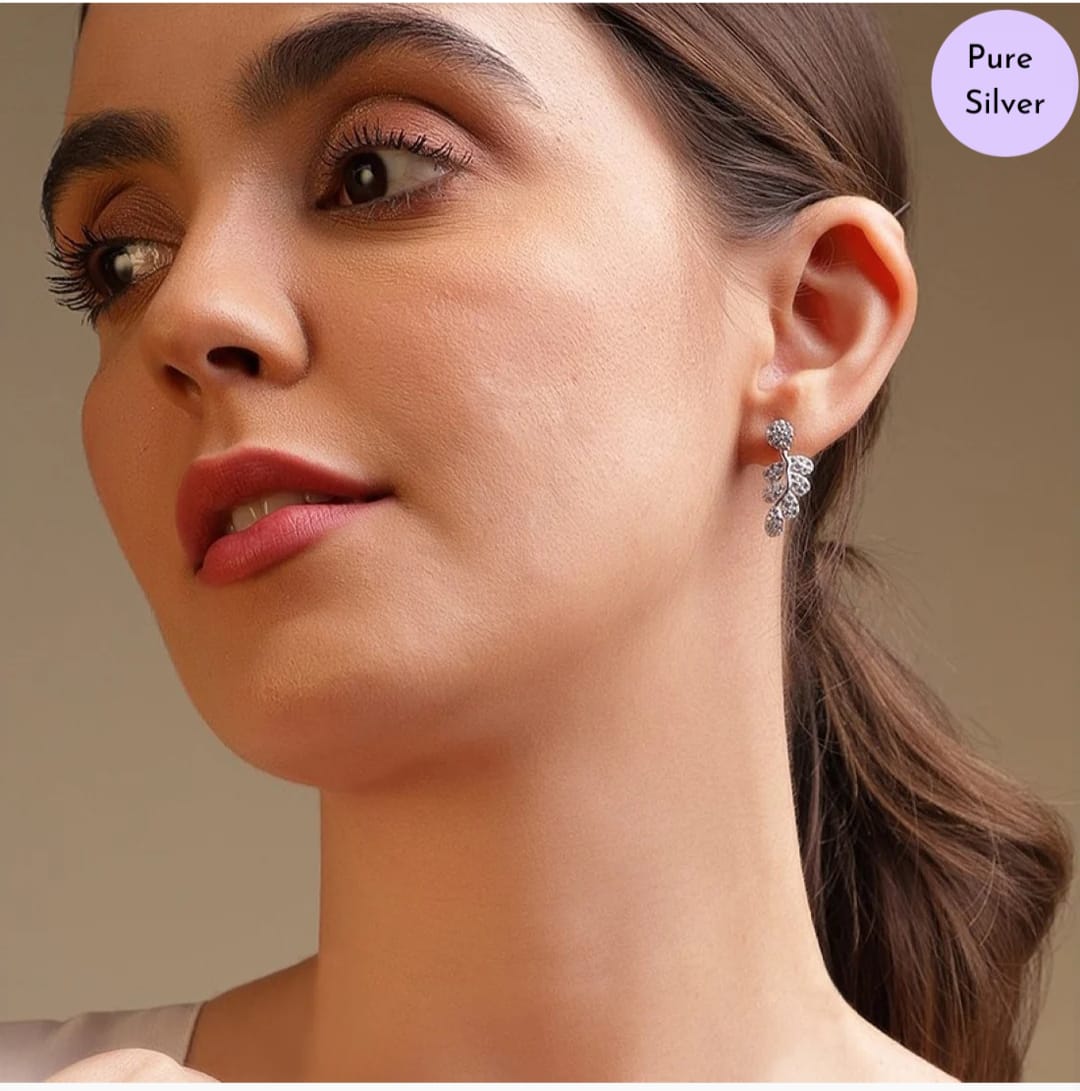 Enchanted Leaf cz Studs 925 Silver Earrings