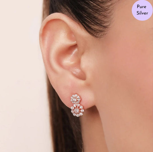 Glittering Halo Rose Gold Plated 925 Sterling Silver Cluster Earrings