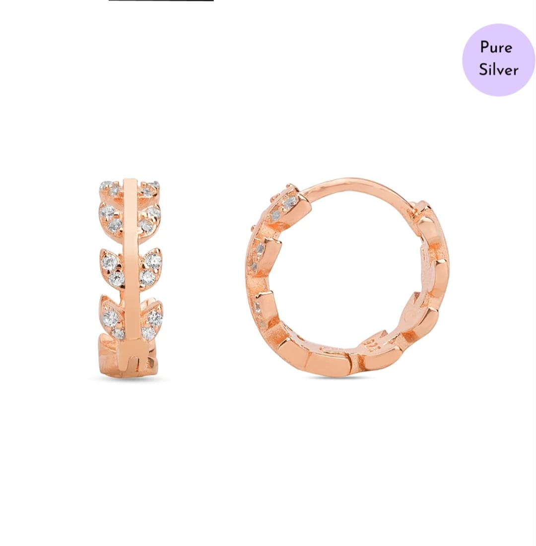 Flourishing Rose Gold Leaves Gold Plated 925 Sterling Silver Leaf Earrings