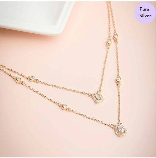 Rose Blossom Graceful Layered 925 Silver Necklace