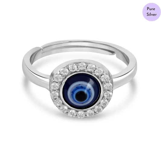 Eye Of Protection CZ Rhodium Plated 925 Sterling Silver Ring