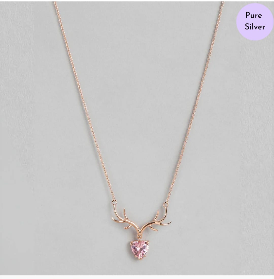 Deer Heart Rose Gold-Plated 925 Sterling Silver Necklace