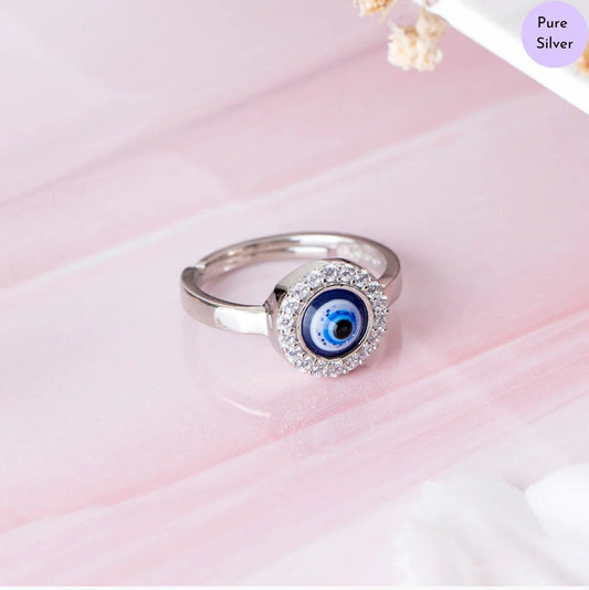 Eye Of Protection CZ Rhodium Plated 925 Sterling Silver Ring