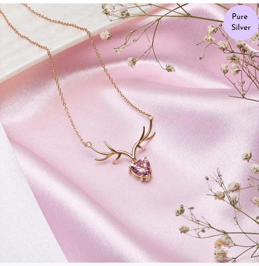 Deer Heart Rose Gold-Plated 925 Sterling Silver Necklace