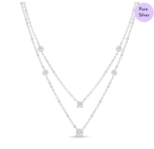 Sleek Layers Rhodium Plated 925 Silver Necklace