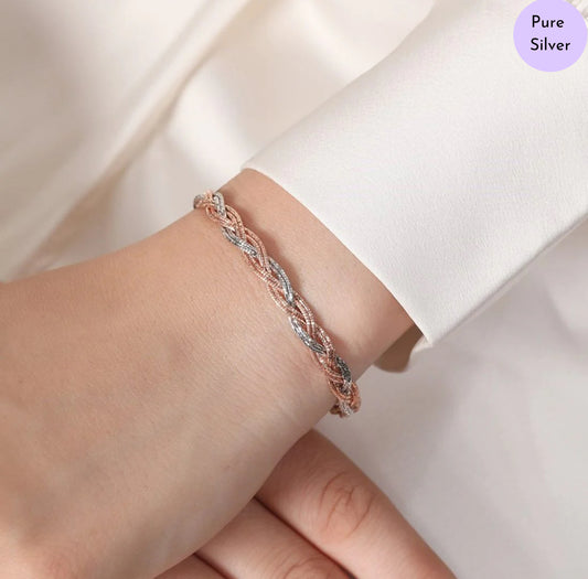 Twin Glow Weave Dual Tone Plated 925 Silver Weave Bracelet