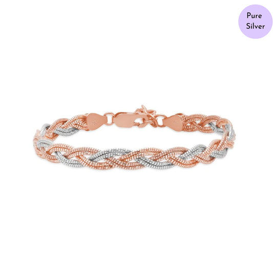 Twin Glow Weave Dual Tone Plated 925 Silver Weave Bracelet