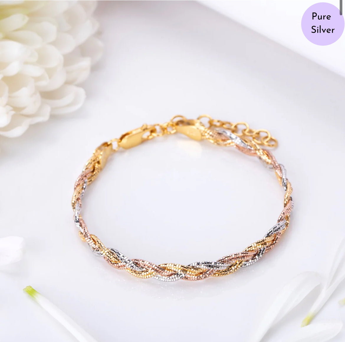Tricolor Embrace 925 Silver Weave Bracelet