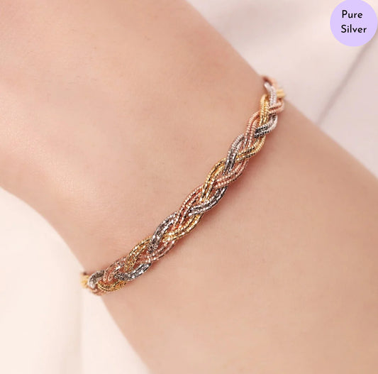 Tricolor Embrace 925 Silver Weave Bracelet