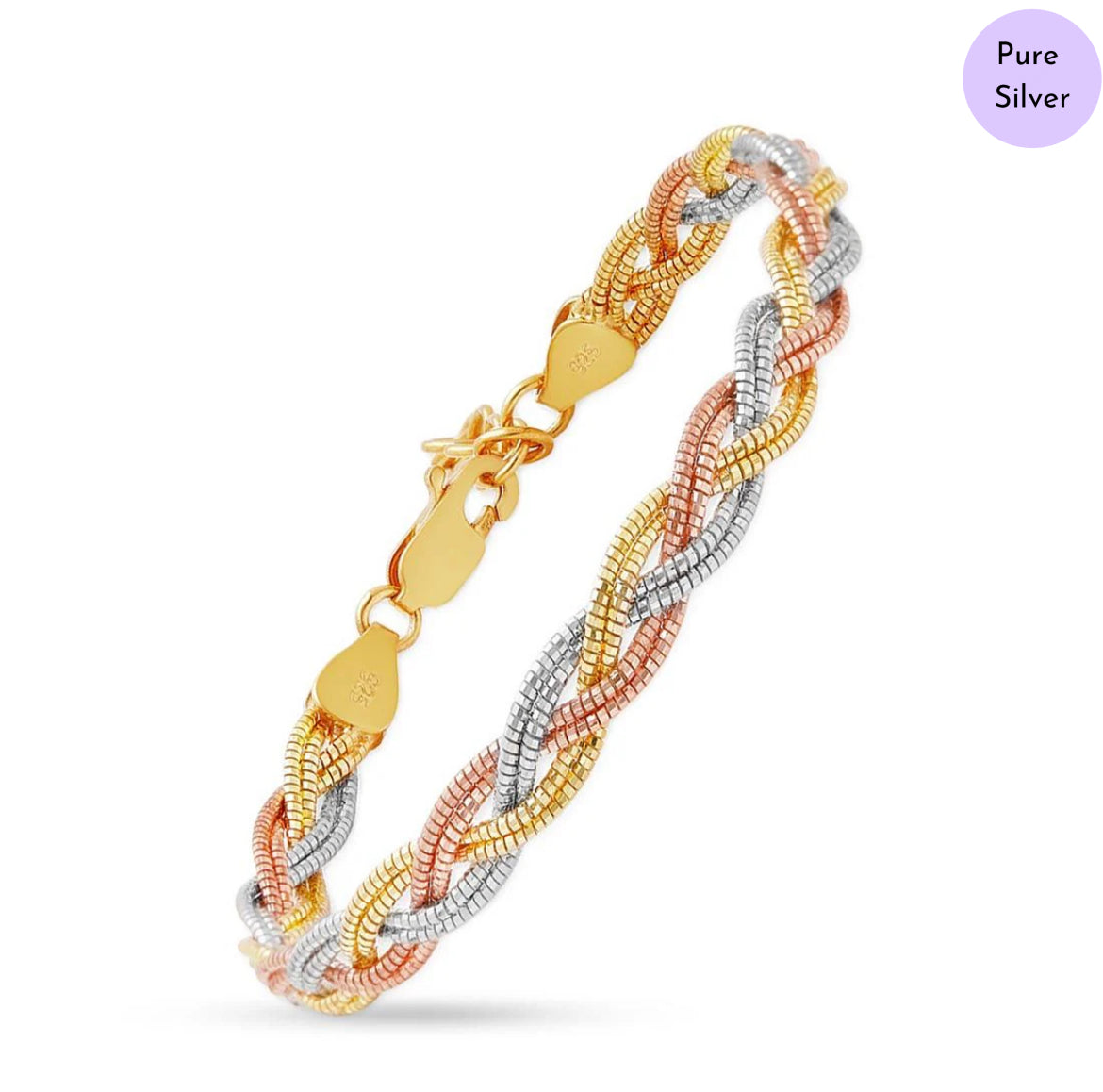 Tricolor Embrace 925 Silver Weave Bracelet