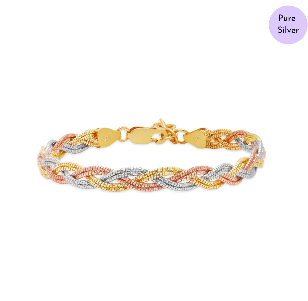 Tricolor Embrace 925 Silver Weave Bracelet