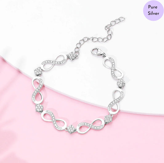 Infinity Gleam CZ-Studded Rhodium-Plated 925 Silver Bracelet