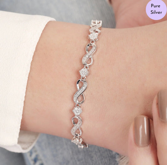 Infinity Gleam CZ-Studded Rhodium-Plated 925 Silver Bracelet
