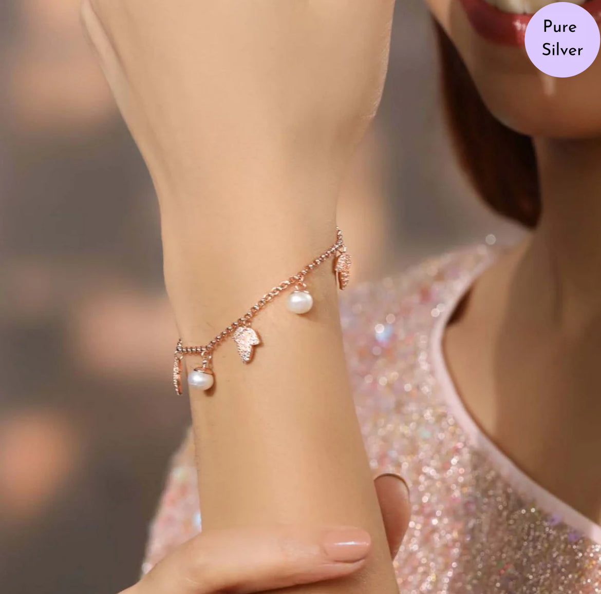 Pearl Whispers Rose Plated 925 Silver Bracelet