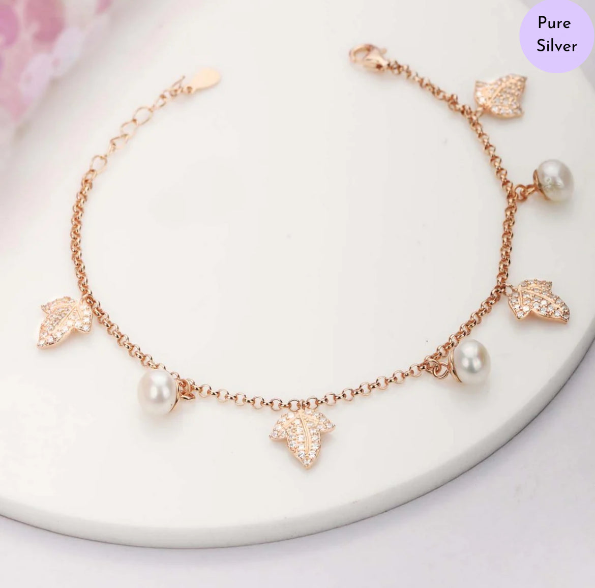 Pearl Whispers Rose Plated 925 Silver Bracelet