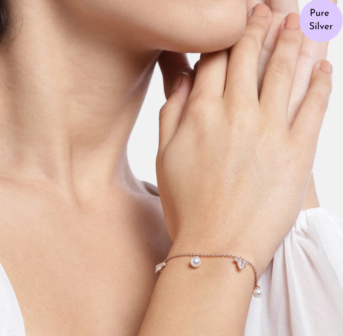 Pearl Whispers Rose Plated 925 Silver Bracelet