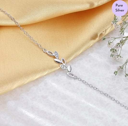 Twinkling Leaf 925 Silver Bracelet with Cubic Zirconia