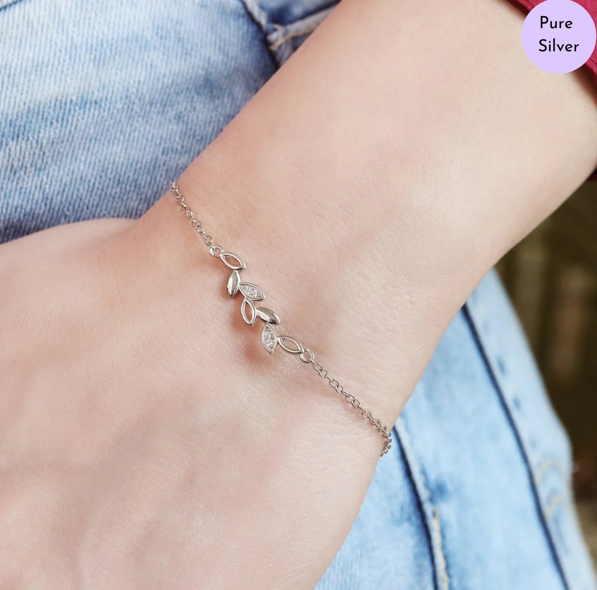 Twinkling Leaf 925 Silver Bracelet with Cubic Zirconia