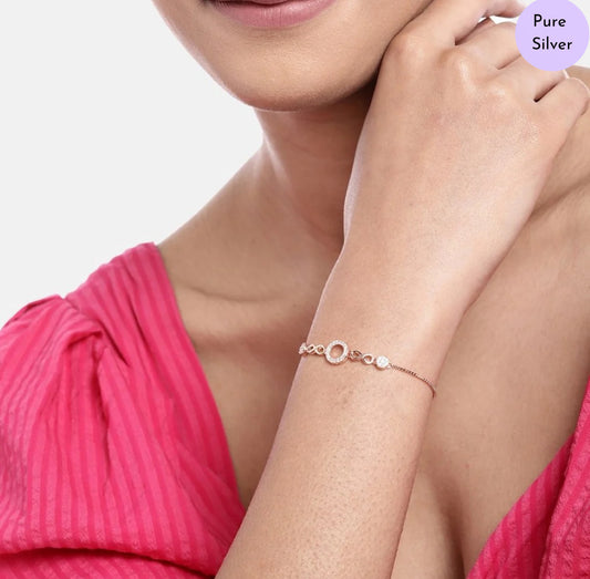 Celestial Circles Rose Gold-Plated 925 Silver Bracelet with Cubic Zirconia