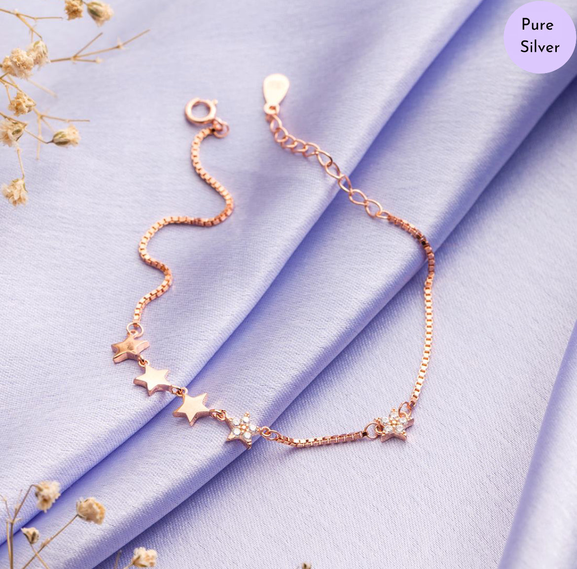 Crimson Luster Rose Gold-Plated 925 Silver Bracelet