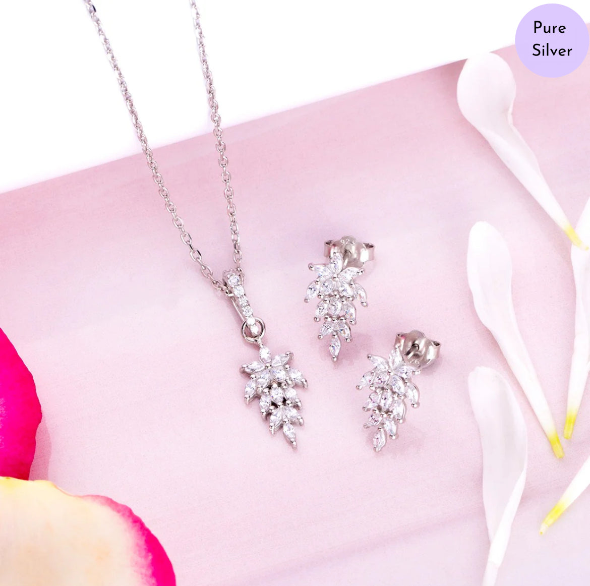 Leafy Elegnace Rhodium-Plated 925 Silver Jewellery Set