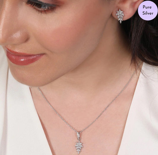 Leafy Elegnace Rhodium-Plated 925 Silver Jewellery Set