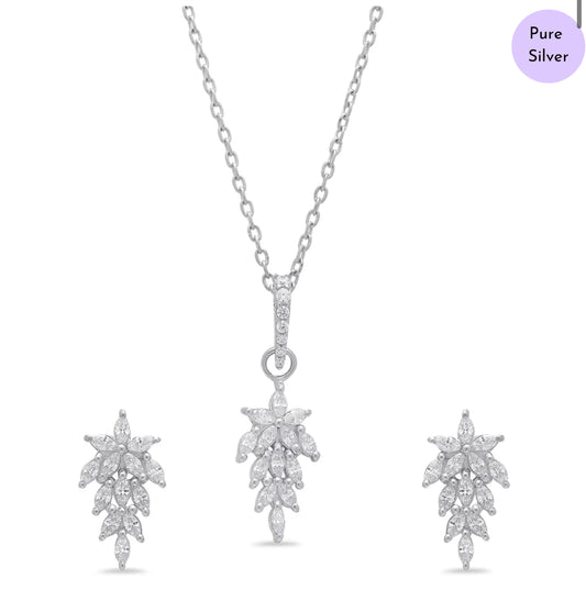 Leafy Elegnace Rhodium-Plated 925 Silver Jewellery Set