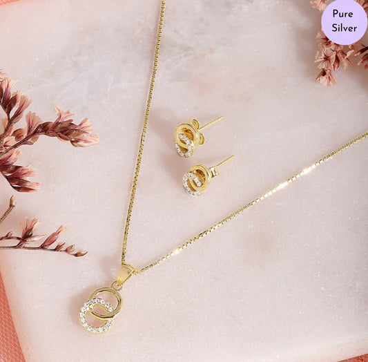 Dual Circles of Grace 925 Silver Jewelry Set with Twin Circles