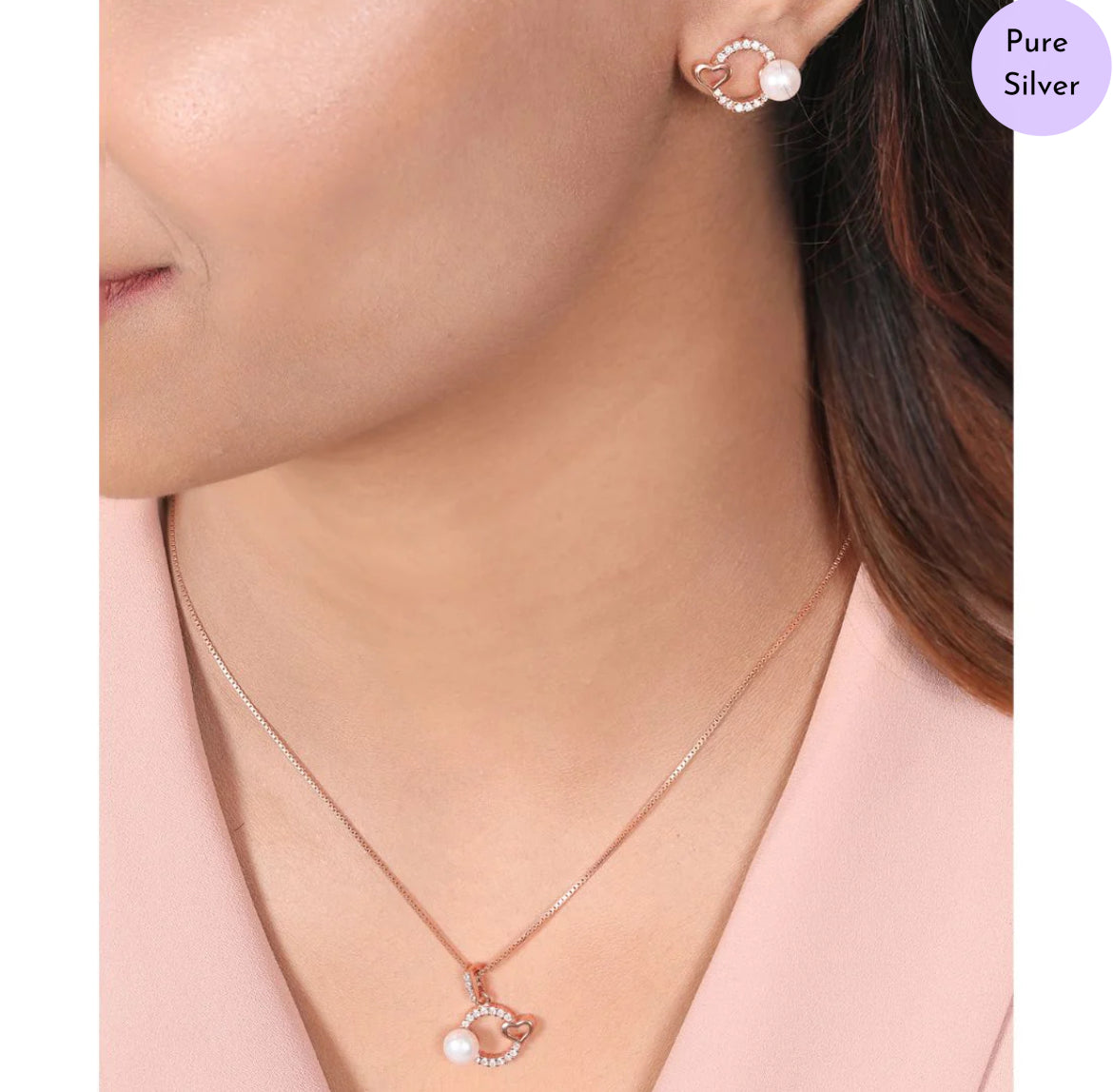Rosy Melody 925 Silver Rose Gold-Plated Jewelry Set