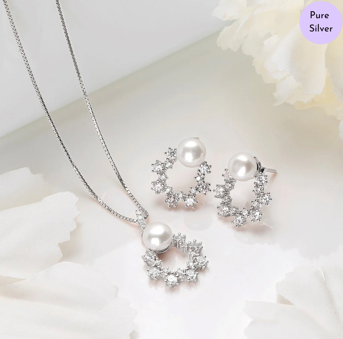 Rhodium Floral Grace Rhodium-Plated 925 Sterling Silver Jewelry Set