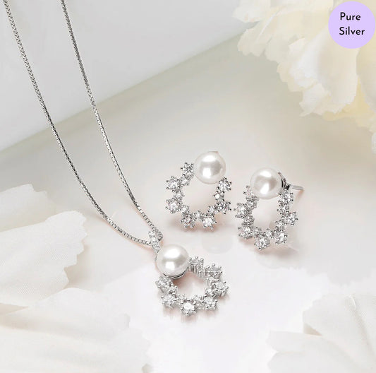 Rhodium Floral Grace Rhodium-Plated 925 Sterling Silver Jewelry Set