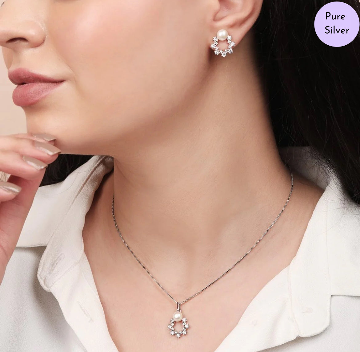 Rhodium Floral Grace Rhodium-Plated 925 Sterling Silver Jewelry Set