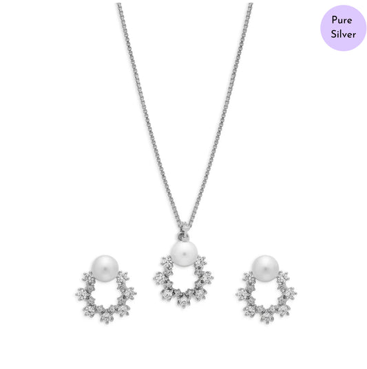 Rhodium Floral Grace Rhodium-Plated 925 Sterling Silver Jewelry Set