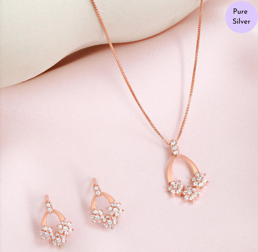 Blush Boom Elegance Rose Gold Plated 925 Silver Jewelry Set