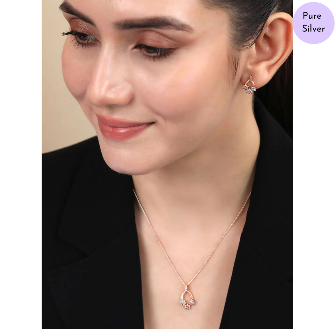 Blush Boom Elegance Rose Gold Plated 925 Silver Jewelry Set