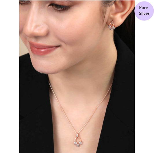 Blush Boom Elegance Rose Gold Plated 925 Silver Jewelry Set
