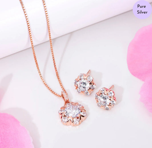 Rose Radiance 925 Silver Rose Gold-Plated Jewelry Set