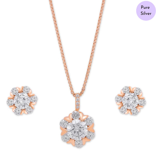 Rose Radiance 925 Silver Rose Gold-Plated Jewelry Set