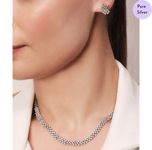 Bloom & Bliss Rhodium Plated 925 Sterling Silver Jewelry Set