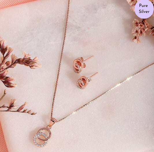 Twin Grace Rose Gold 925 Silver Jewelry Set with Twin Circles