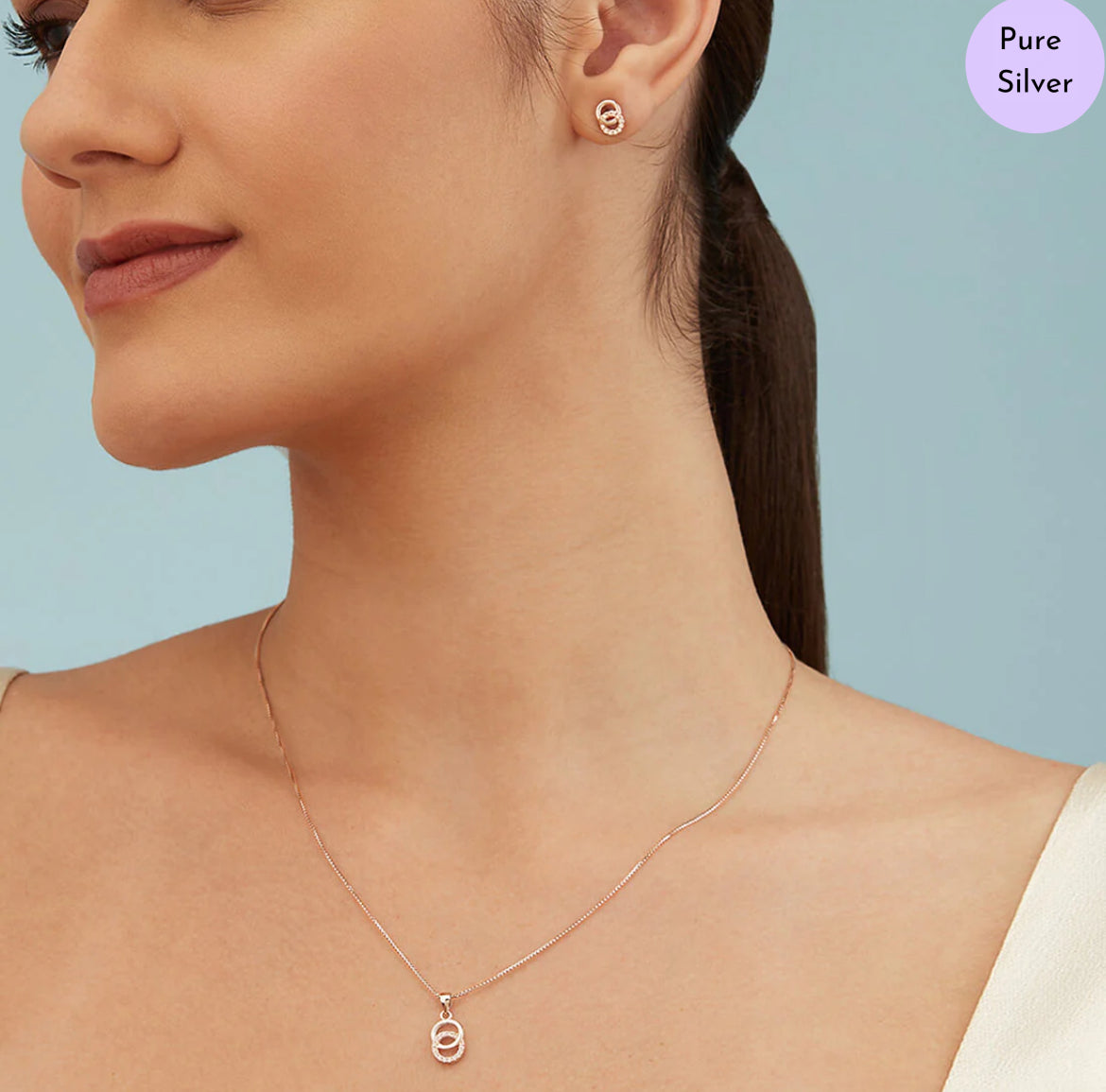 Twin Grace Rose Gold 925 Silver Jewelry Set with Twin Circles