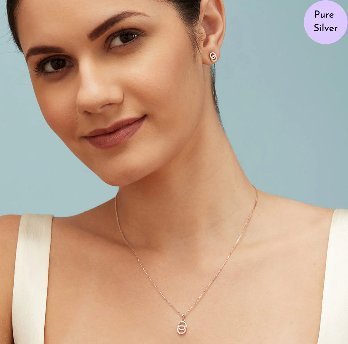 Twin Grace Rose Gold 925 Silver Jewelry Set with Twin Circles