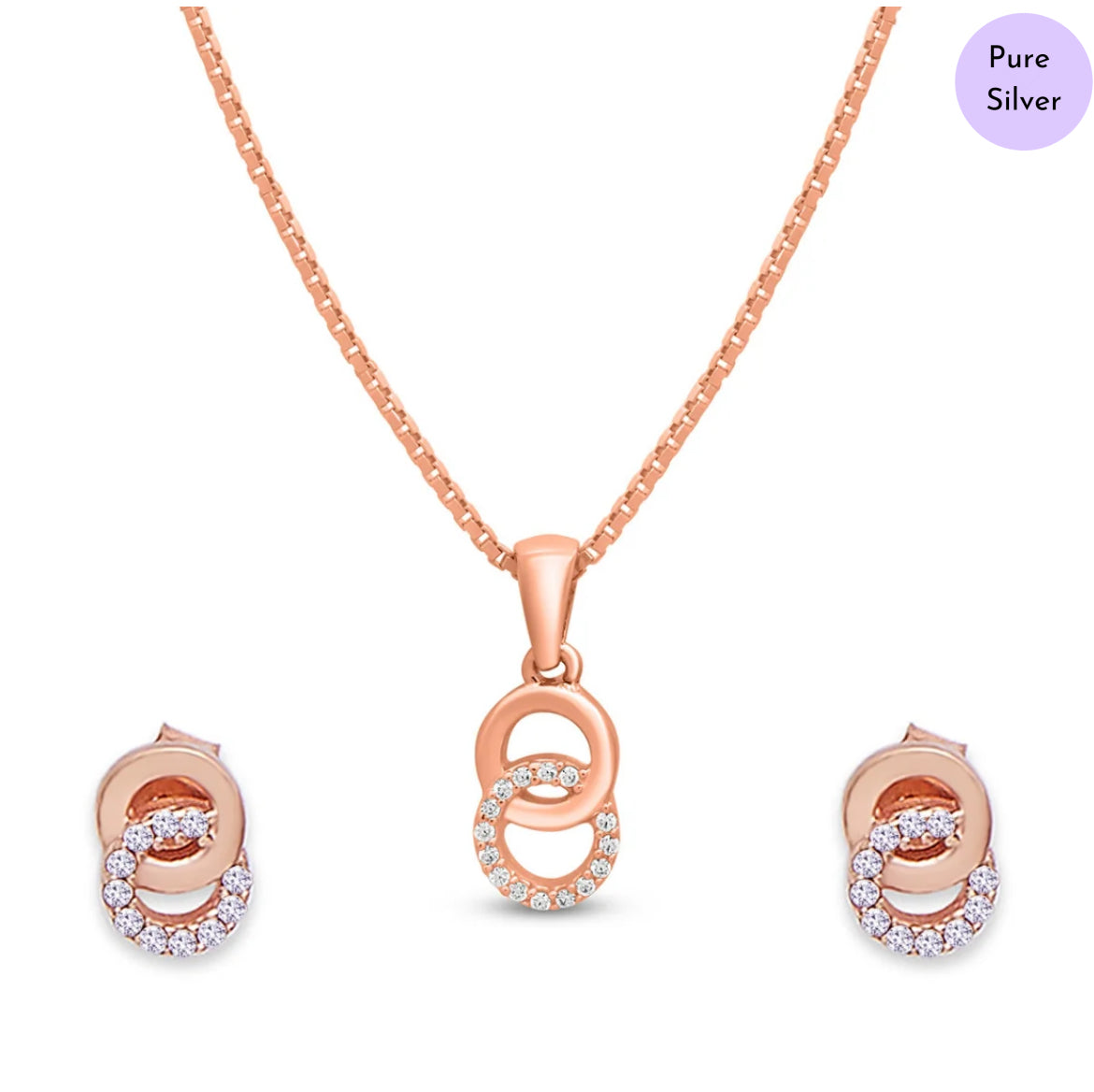 Twin Grace Rose Gold 925 Silver Jewelry Set with Twin Circles