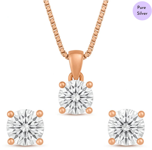 Rose Dusk Elegance Rose-Gold Plated 925 Silver CZ Jewelry Set